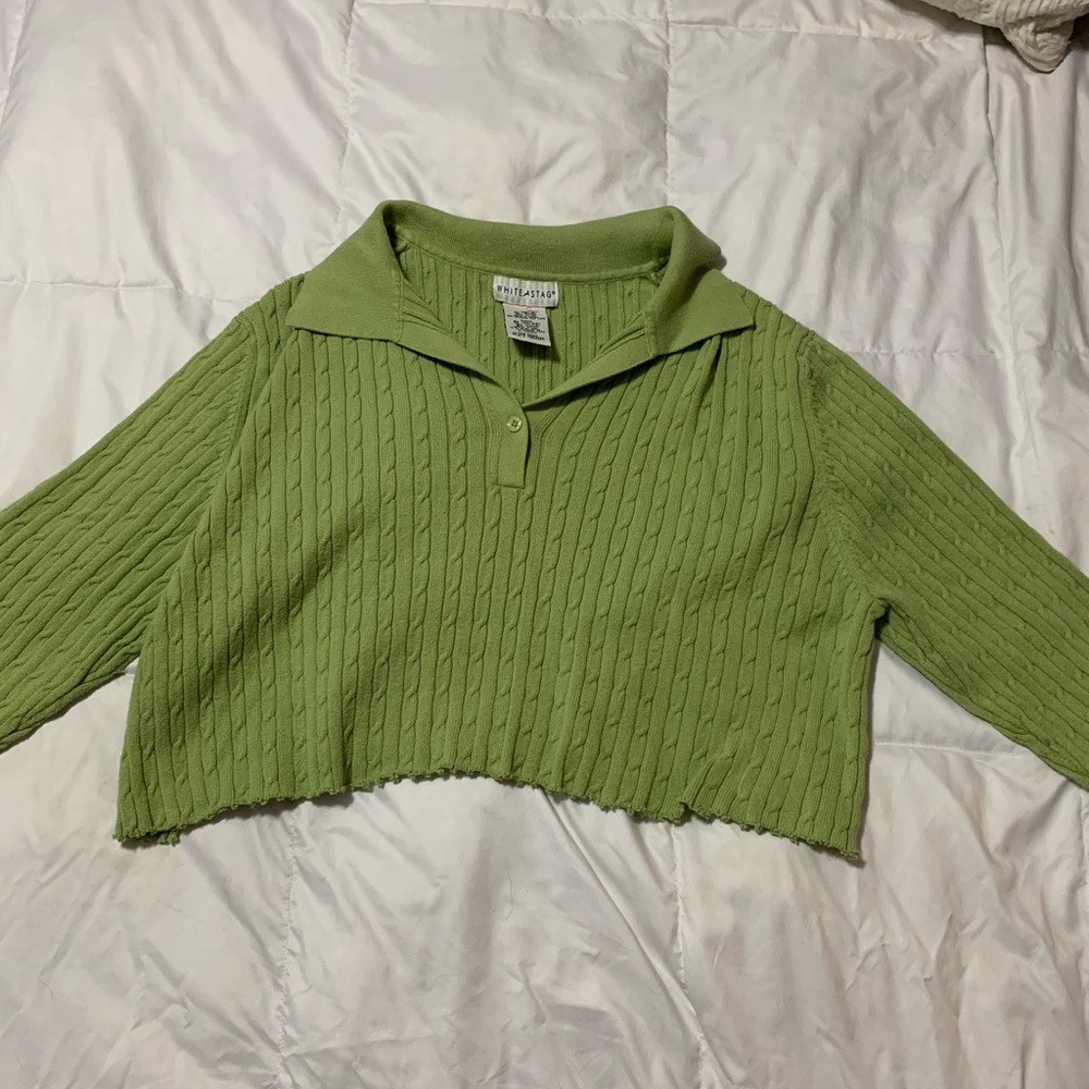 White Stag Cropped Collared Long Sleeve